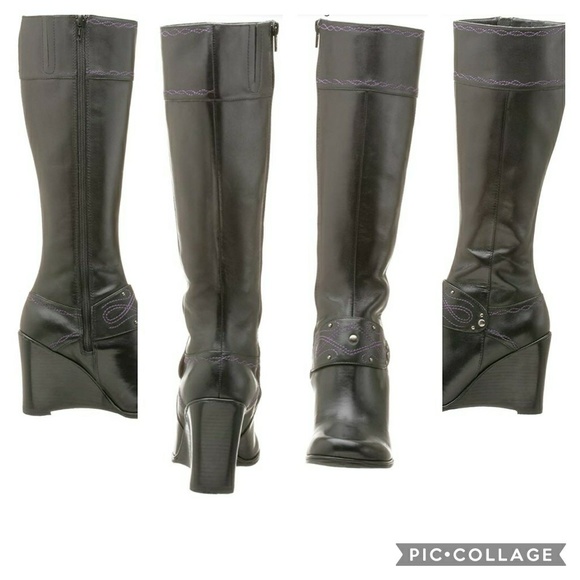 Exchange By Charles David Black Leather Boots 7M - Picture 2 of 8